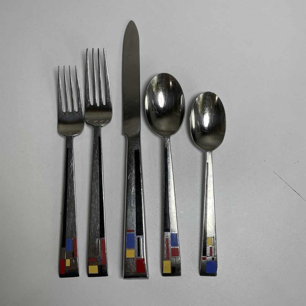COMPOSITION CLOISONNE Kirk Stieff 5 Piece Place Setting Flatware Japan